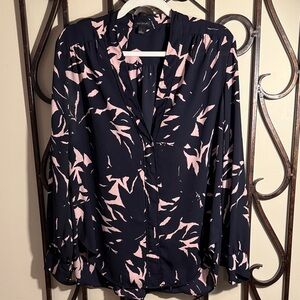 ANN TAYLOR - Women's Black and Pink Blouse - Large